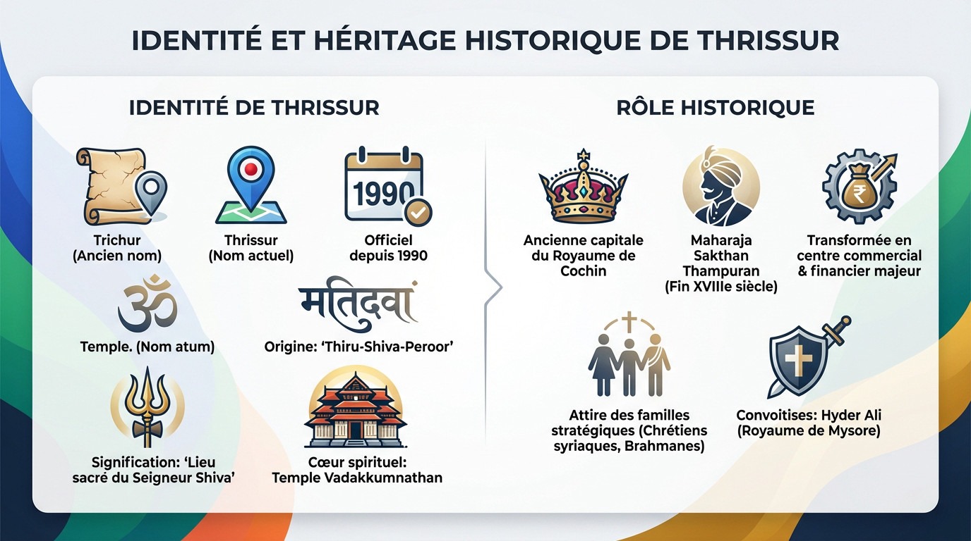 Architecture traditionnelle du temple Vadakkumnathan illustrant l'héritage de Thrissur