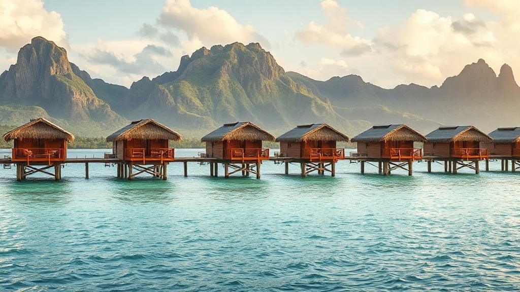 Bungalows sur pilotis au-dessus du lagon de Bora Bora