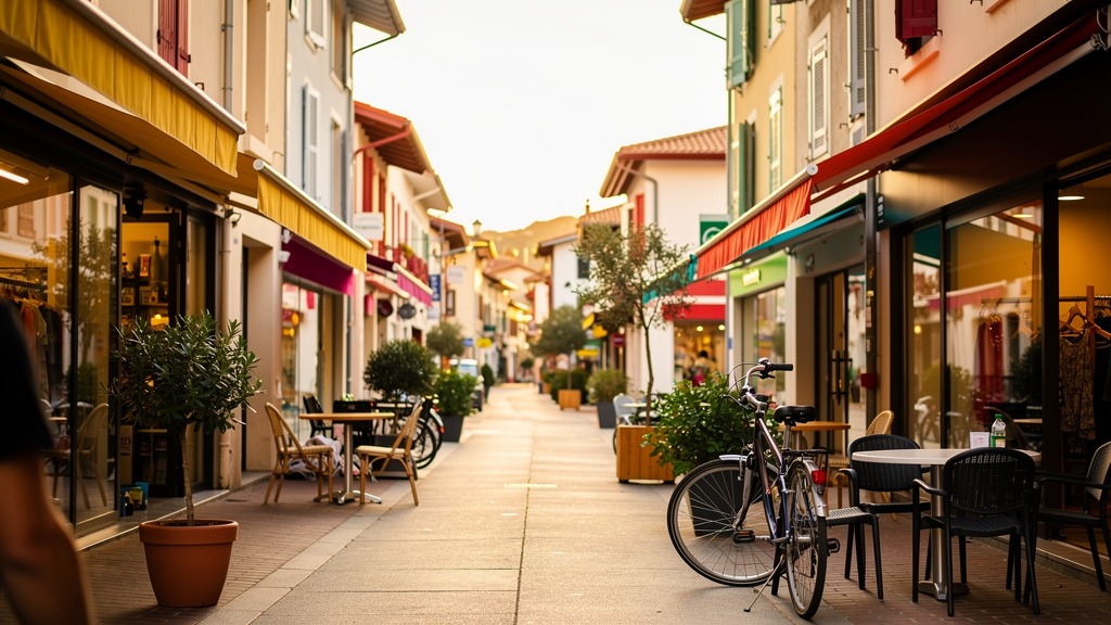 Rue commerçante animée du quartier des Cinq-Cantons à Anglet