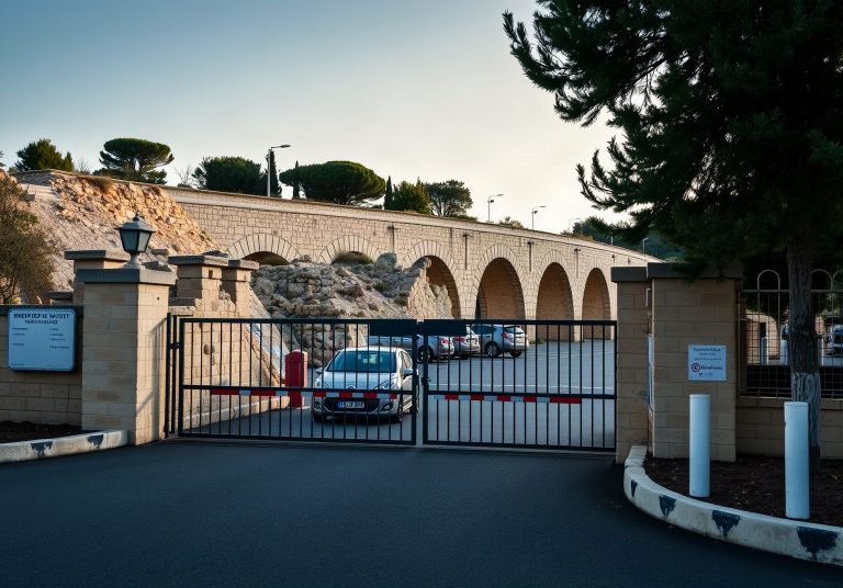 Barrière d'entrée du parking du Pont du Gard