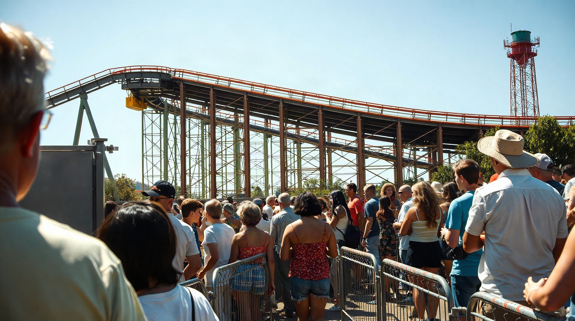 File d'attente devant l'entrée de Kondaa à Walibi Belgium