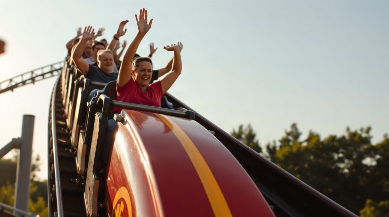 Visiteurs sur le coaster Kondaa à Walibi Belgium