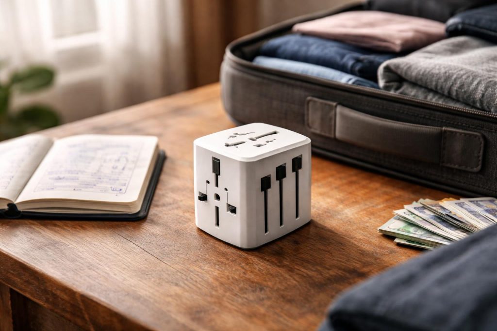 Adaptateur de prise électrique pour l'Italie posé sur une table