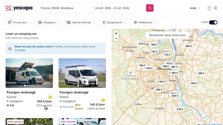 avis yescapa : La recherche et les filtres