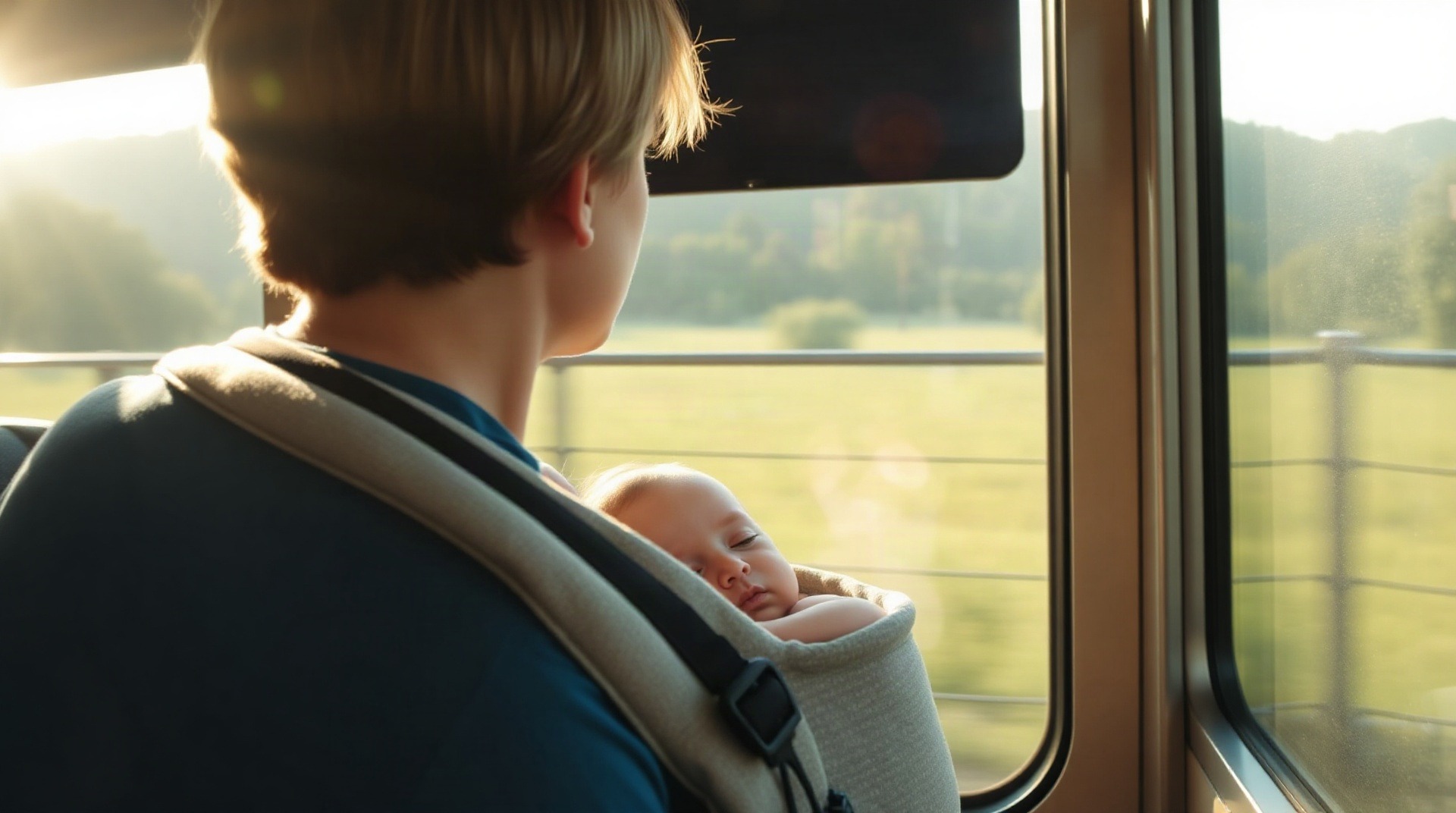 Bébé endormi dans un porte-bébé en voyage