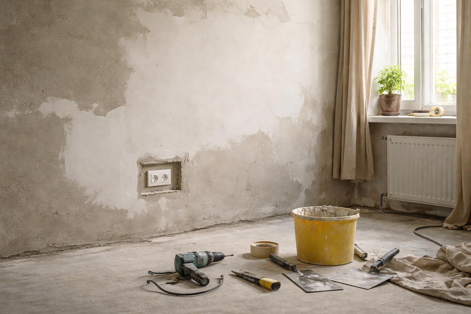 Électricien raccordant une prise murale dans un appartement en rénovation