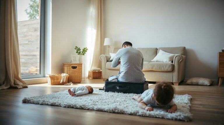 Parents préparant les bagages avec un bébé