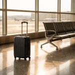 Passager consultant un tableau des départs dans un terminal aérien