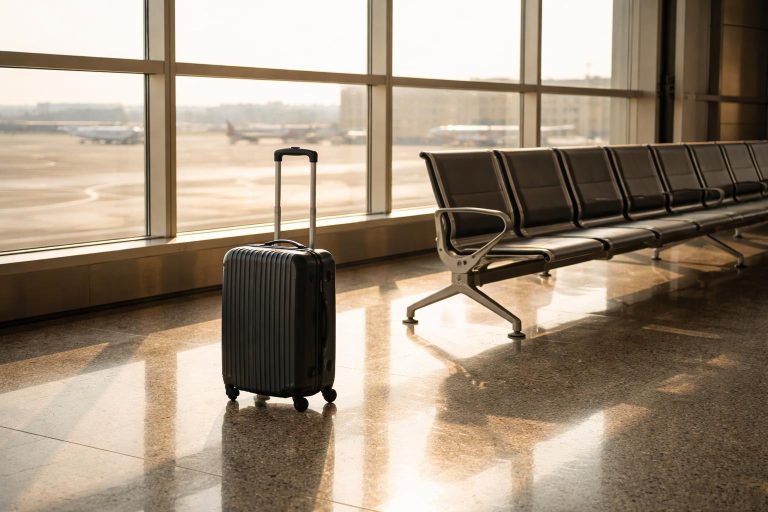 Passager consultant un tableau des départs dans un terminal aérien