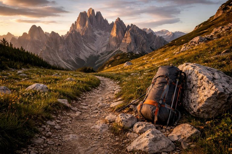 Randonneur sur les sentiers des Dolomites en Italie