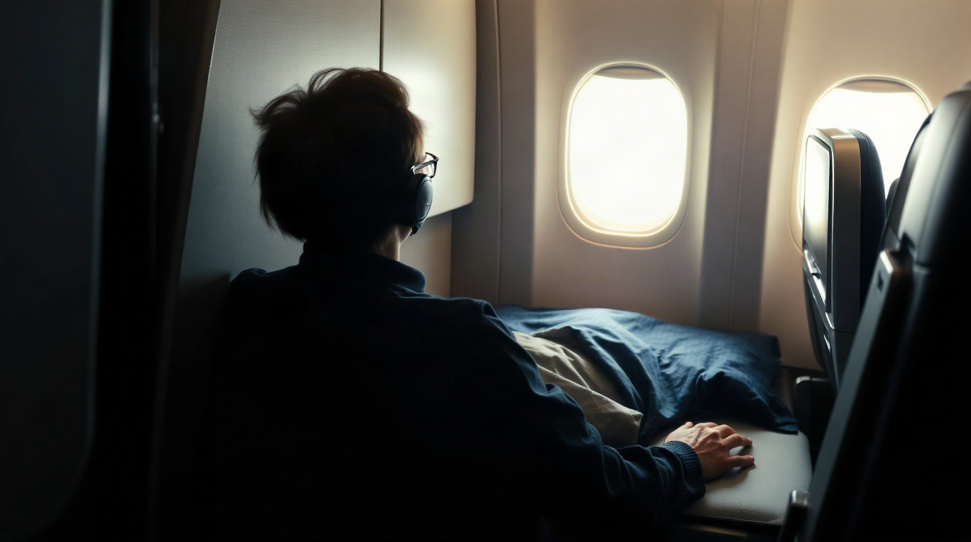 Siège business class en configuration 1-2-1 avec tablette et espace lit plat déployé