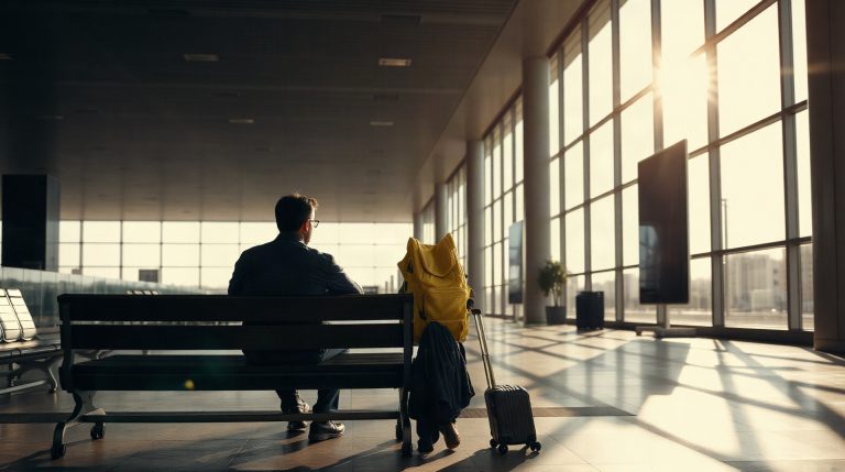Voyageur attendant dans un terminal d'aéroport international